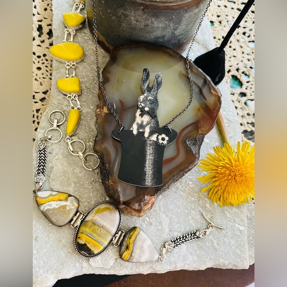 Spectacular 925 Fall Jewelry Yellow Turquoise Bumblebee Sterling Jewelry VTG - Picture 14 of 16